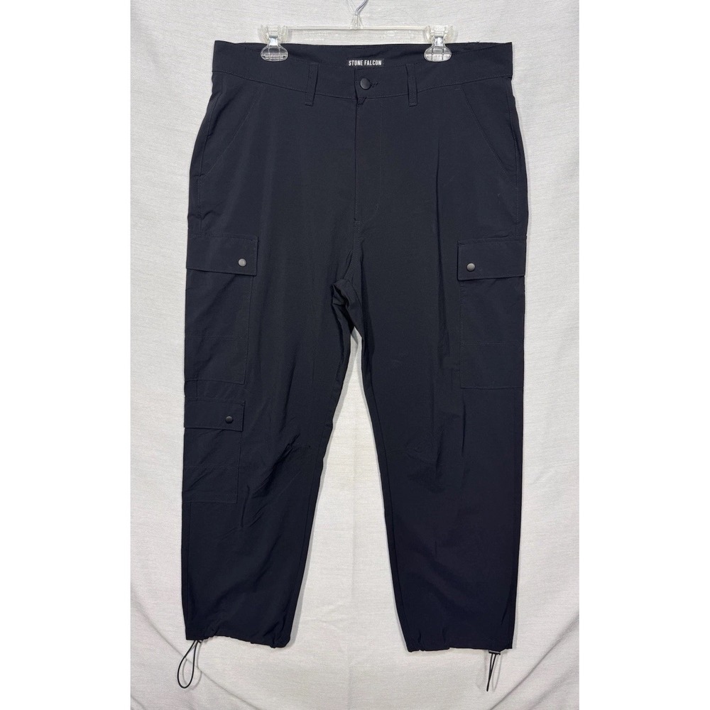 Stone Falcon Mens Cargo Jogger Pant 36x30 Black Lightweight Cinch Leg Baggy